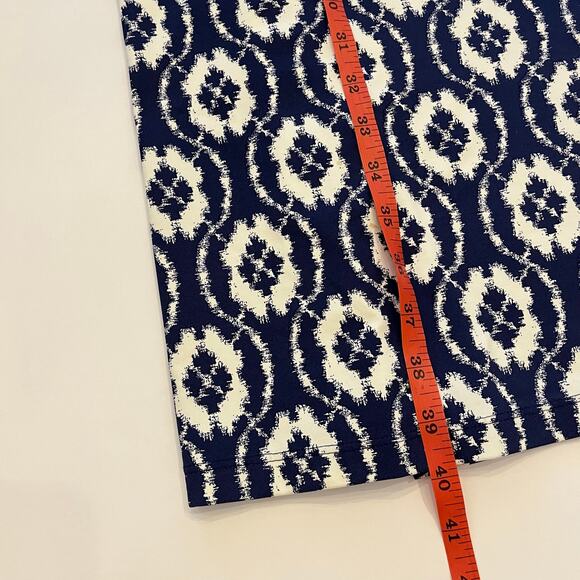 J. McLaughlin Catalina Cloth Faux-Wrap Dress Small Navy Geometric Office Stretch - Picture 10 of 13